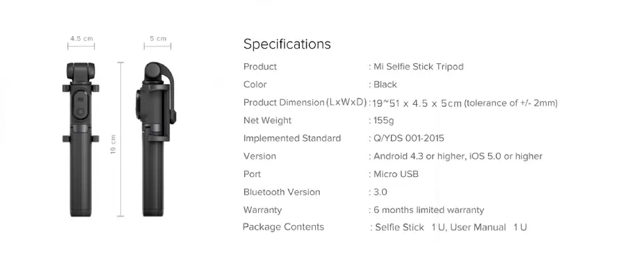 Xiaomi Selfie Stick Tripod XMZPG01YM